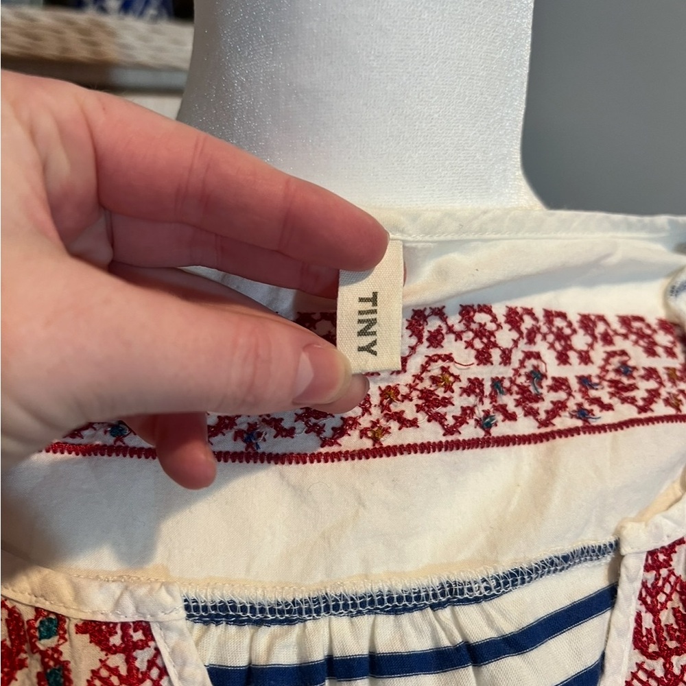 Anthropologie TINY brand Embroidered Striped Blouse soft stretch embellished EUC - Picture 5 of 6